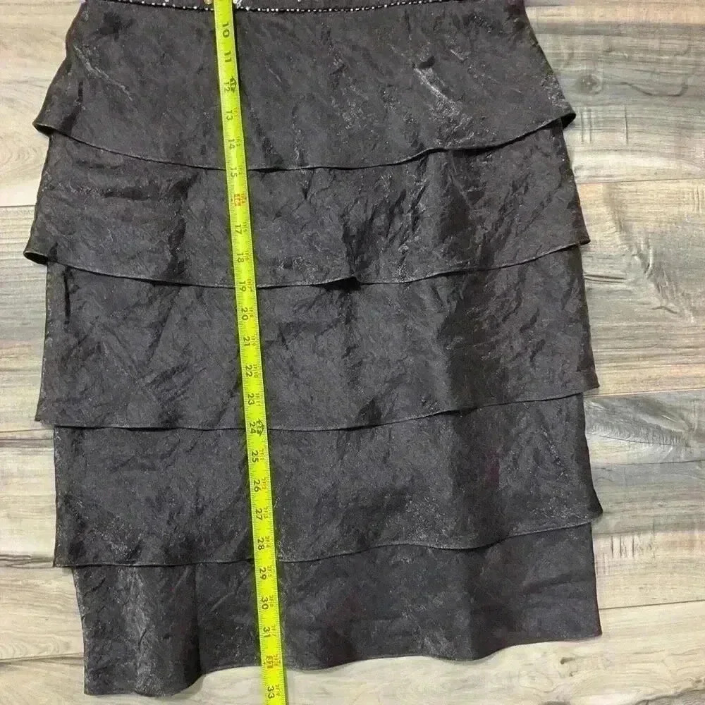R&M Richards Tiered Embellished Dress Dark Gray Metallic Tank Dress back zip and - Picture 8 of 8